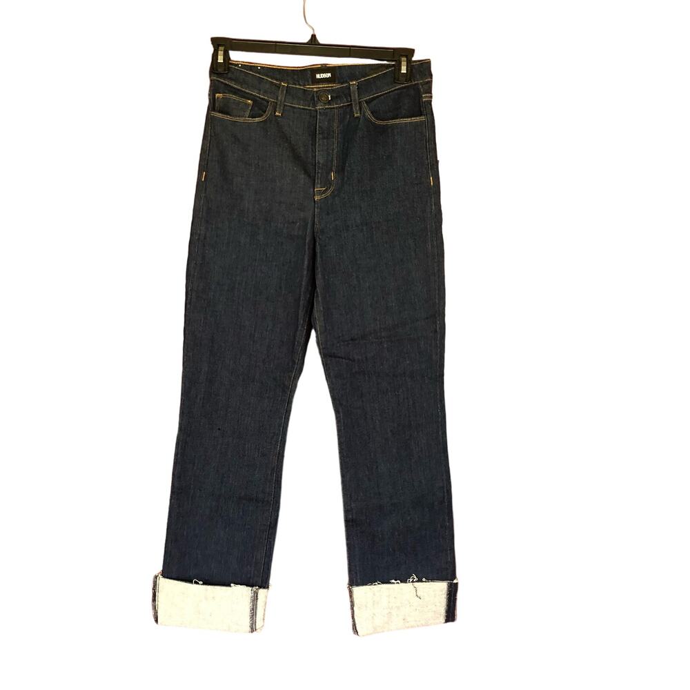 Hudson Jeans High Rise Zoeey Deep Cut Straight Crop Dark Wash Sz 28 Stretch‎